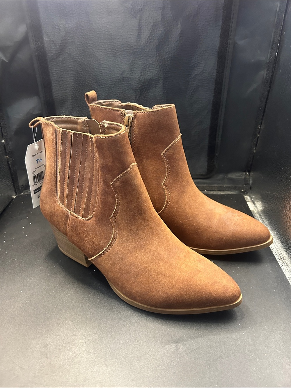Time and Tru Brown Suede Western Ankle Booties